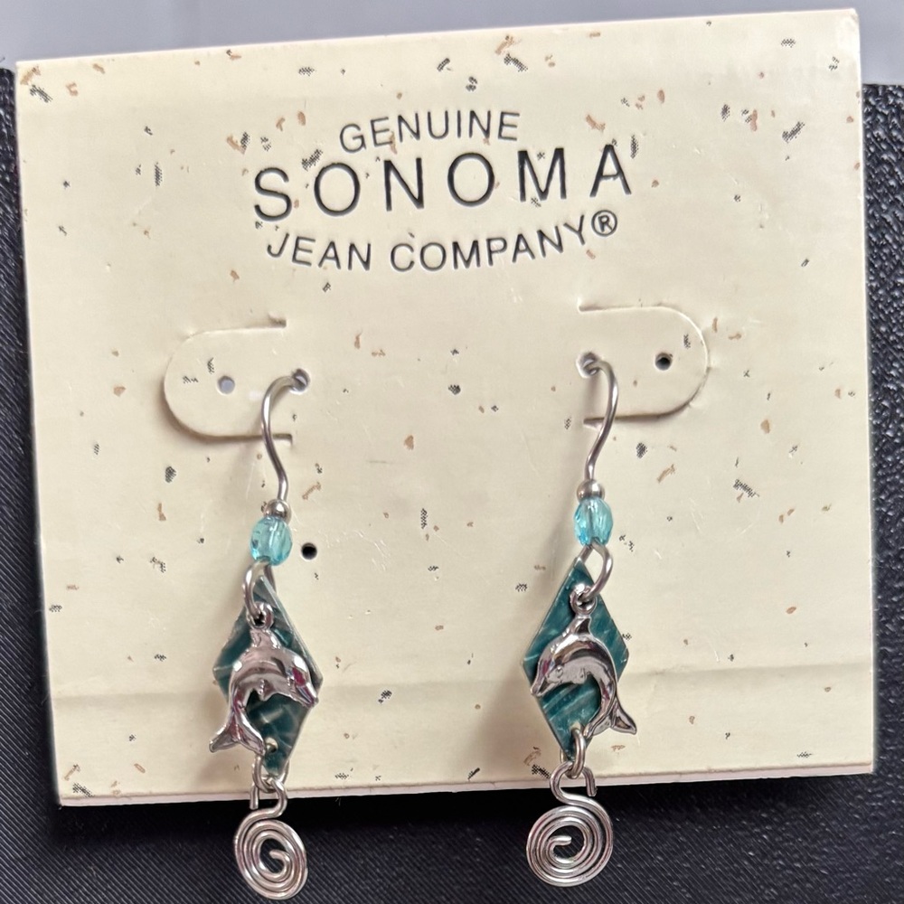 5/$25 (Pick 5 items for $25 Labeled) Sonoma Silvertone and Teal Dolphin Earrings